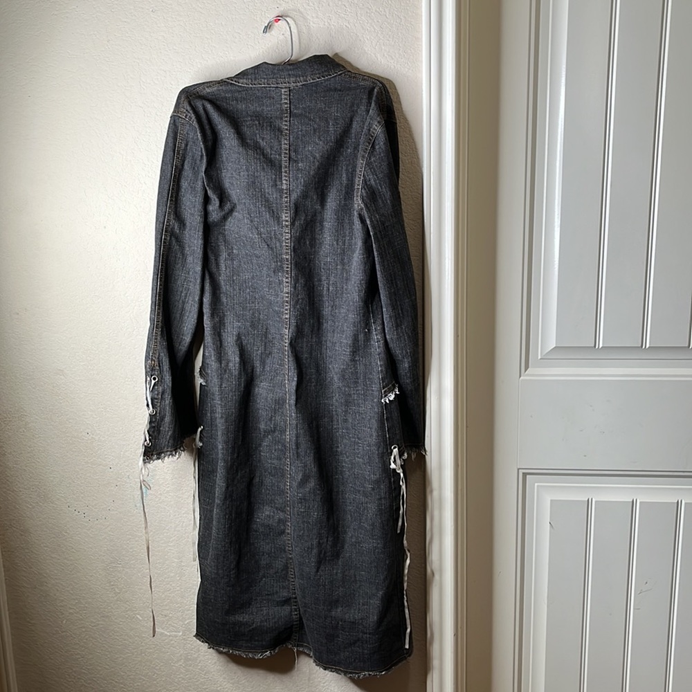 Connection 18 Distressed Black Denim Duster with White Fringe - Picture 2 of 5